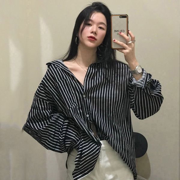 2021 new simple turn down collar single breasted loose casual mid long lantern sleeve striped shirt blouse women dq89, White;black
2021 new simple turn down collar single breasted loose casual mid long lantern sleeve striped shirt blouse women dq89, White;black