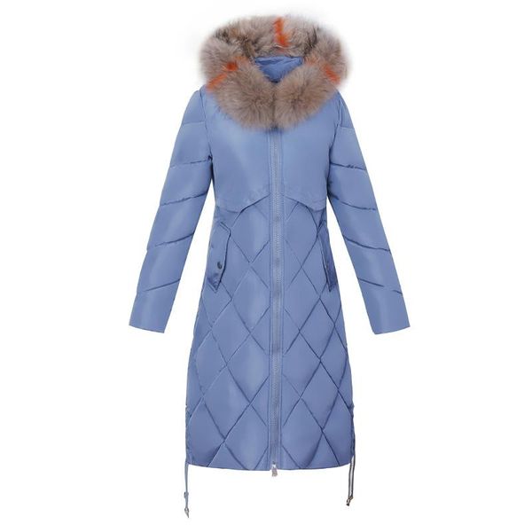 2021 winter women hooded coat fur collar thicken warm long jacket parka ladies chaqueta feminin, Black