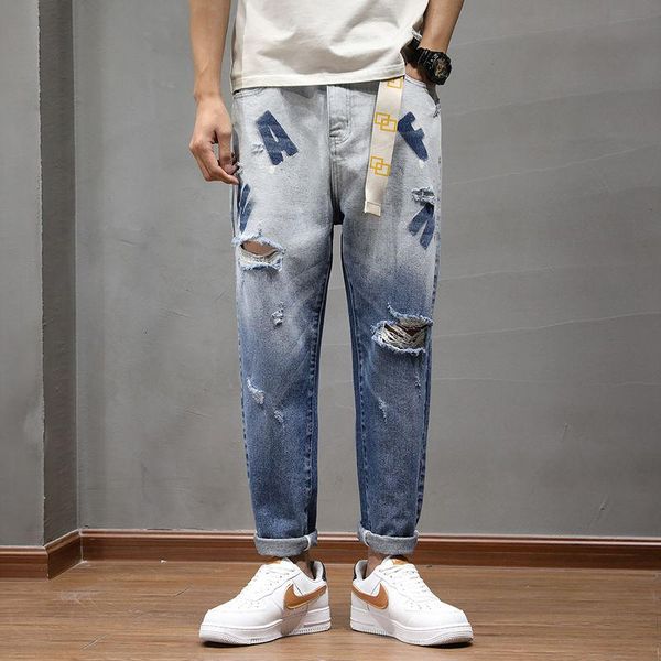 men's jeans spring summer loose men letter hole thin washed distressed trousers embroidery male clothes tide streetwear four seasons, Blue
men's jeans spring summer loose men letter hole thin washed distressed trousers embroidery male clothes tide streetwear four seasons, Blue