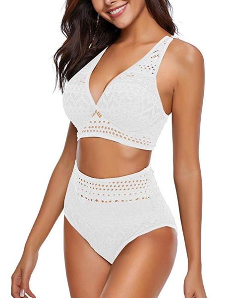 women push up bikini set hollow out lace high waist swimsuit for solid bathing suit bikini female beach swimwear two-pieces suit, White;black
women push up bikini set hollow out lace high waist swimsuit for solid bathing suit bikini female beach swimwear two-pieces suit, White;black