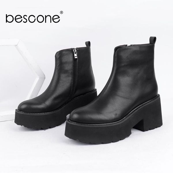 boots bescone woman shoes concise genuine leather high platform solid chunky heel ladies ankle round toe short women c828, Black
boots bescone woman shoes concise genuine leather high platform solid chunky heel ladies ankle round toe short women c828, Black