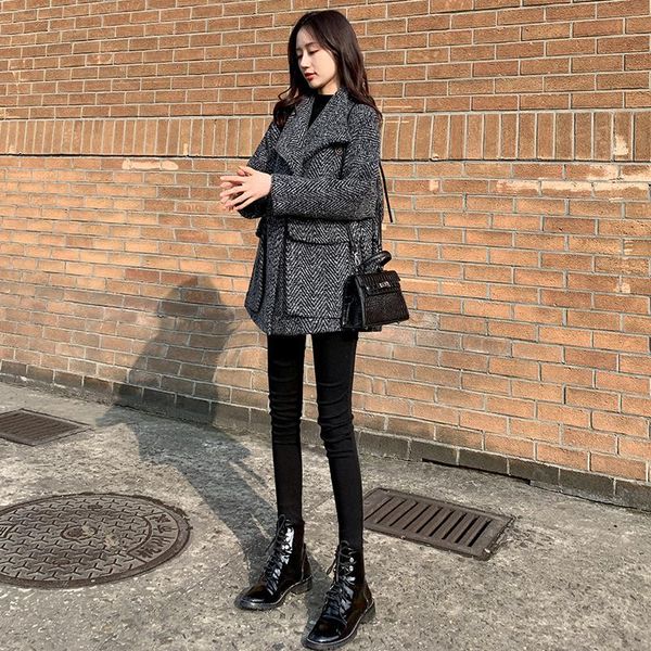 women's wool & blends cmaz herringbone woolen coat for women autumn and winter wild plaid, Black
women's wool & blends cmaz herringbone woolen coat for women autumn and winter wild plaid, Black