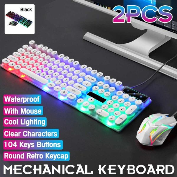 104 keys gaming mechanical keyboard wired usb mix backlit cool light punk keycaps for game lappc with mouse
104 keys gaming mechanical keyboard wired usb mix backlit cool light punk keycaps for game lappc with mouse