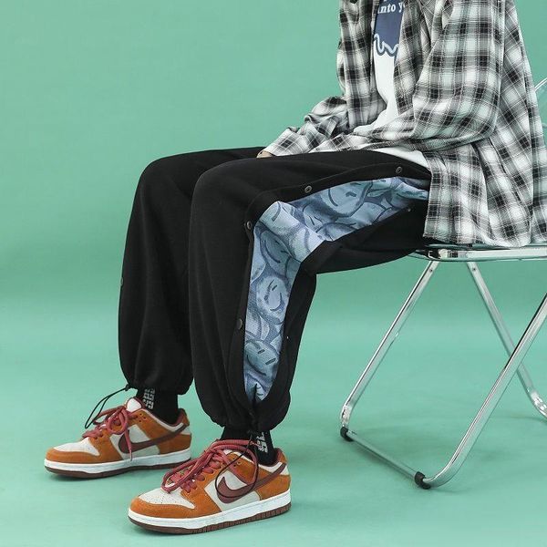 men's pants hip hop style men casual fashion loose drawstring sweatpants cartoon color matching trousers, Black
men's pants hip hop style men casual fashion loose drawstring sweatpants cartoon color matching trousers, Black