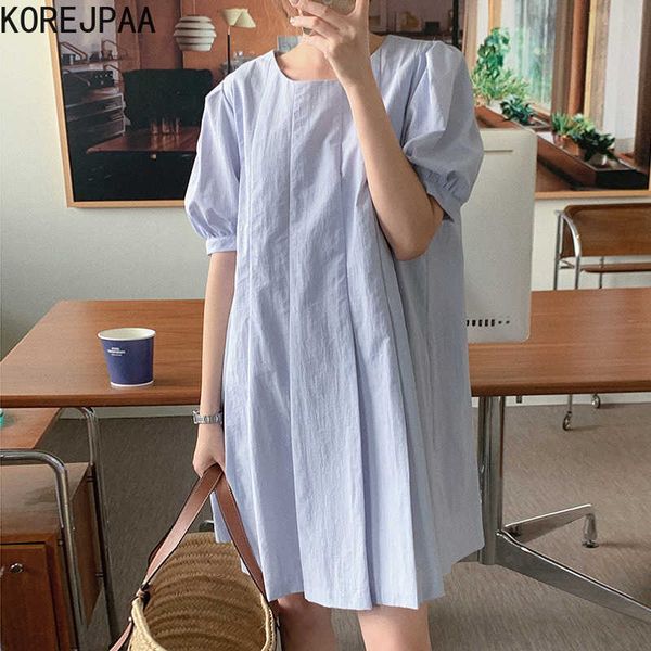 korejpaa women dress summer korean chic temperament haze blue round neck pleated design loose all-match puff sleeve vestido 210526, Black;gray
korejpaa women dress summer korean chic temperament haze blue round neck pleated design loose all-match puff sleeve vestido 210526, Black;gray