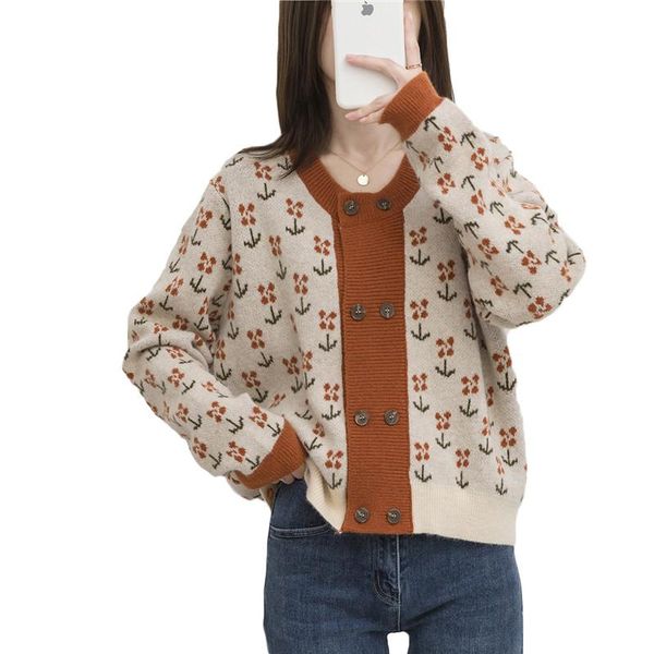 women's jackets spring autumn knitted cardigan women 2021 korean vintage double-breasted jacquard temperament knitwear loose sweater jd, Black;brown
women's jackets spring autumn knitted cardigan women 2021 korean vintage double-breasted jacquard temperament knitwear loose sweater jd, Black;brown
