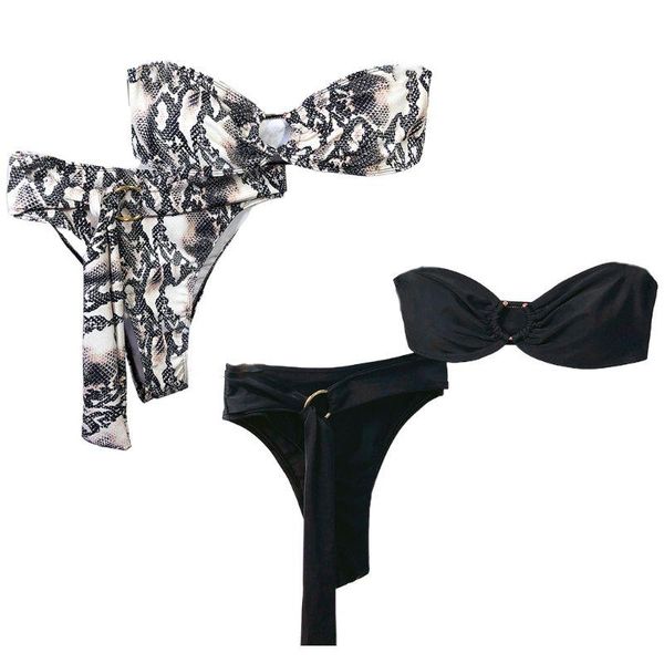 women 2 piece bikini set strapless bandeau bra snakeskin printed push up swimsuit high cut belted triangle bottom bathing s
women 2 piece bikini set strapless bandeau bra snakeskin printed push up swimsuit high cut belted triangle bottom bathing s