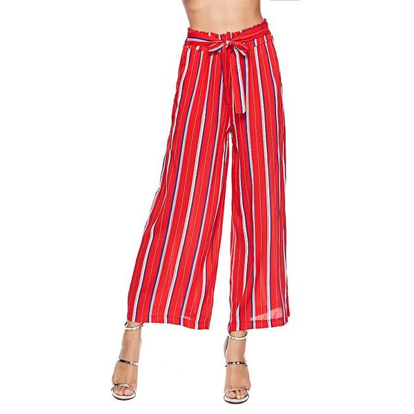 women's pants & capris whzhm beach hign waist sashes casual woman spring trousers flat red striped long wide leg ladies, Black;white 
women's pants & capris whzhm beach hign waist sashes casual woman spring trousers flat red striped long wide leg ladies, Black;white
