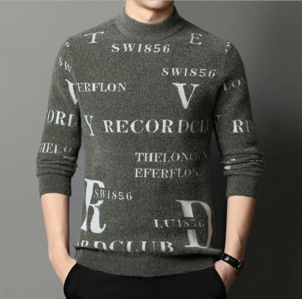new sweater men's thickened warm imitation mink hair half high collar mink sweater letter jacquard pullover sweater, White;black
new sweater men's thickened warm imitation mink hair half high collar mink sweater letter jacquard pullover sweater, White;black