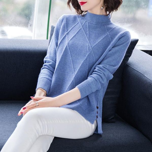 2021 spring autumn new half-neck sweater women's split short loose blue wild bottoming sweater turtleneck office lady, White;black
2021 spring autumn new half-neck sweater women's split short loose blue wild bottoming sweater turtleneck office lady, White;black