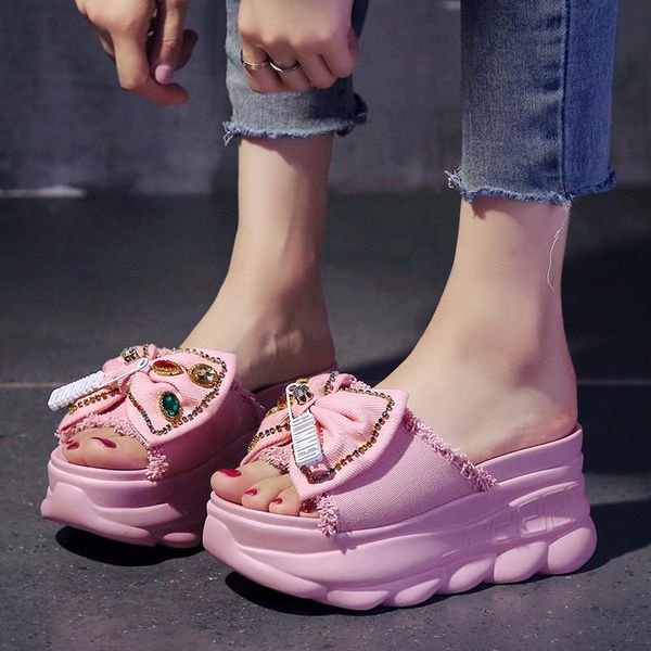 slippers chunky platform women's open toe sandals fashion summer rhinestones butterfly-knot girl beach 8.5cm wedges casual shoes, Black
slippers chunky platform women's open toe sandals fashion summer rhinestones butterfly-knot girl beach 8.5cm wedges casual shoes, Black