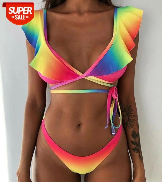 2019 summer female beachwear gradient rainbow printed bathing suit ruffles swimsuit push up bikini set bandage swimwear #pp7f, White;black
2019 summer female beachwear gradient rainbow printed bathing suit ruffles swimsuit push up bikini set bandage swimwear #pp7f, White;black