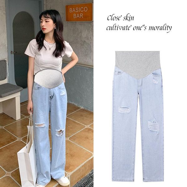 maternity bottoms pregnant women's hole pants spring and autumn thin style wear casual summer loose straight wide leg jeans korea japan, White
maternity bottoms pregnant women's hole pants spring and autumn thin style wear casual summer loose straight wide leg jeans korea japan, White