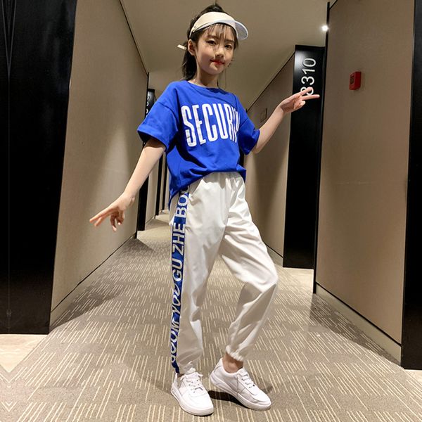 2 pieces tracksuit size 4 6 8 10 12 years summer girls letter clothing sets kids teenager sports t-shirt and pant shorts outfits, White