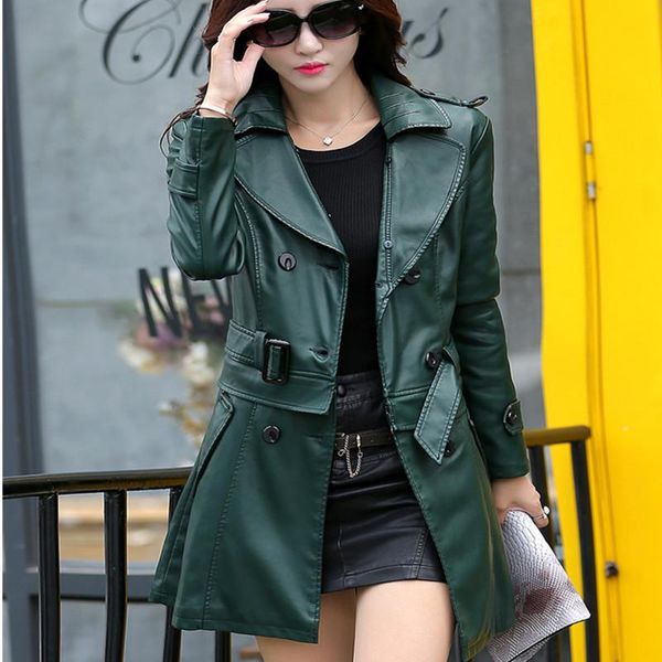 women's leather & faux spring plus size double-breasted jackets female long coats slim pu outerwear windbreaker trench coat, Black
women's leather & faux spring plus size double-breasted jackets female long coats slim pu outerwear windbreaker trench coat, Black