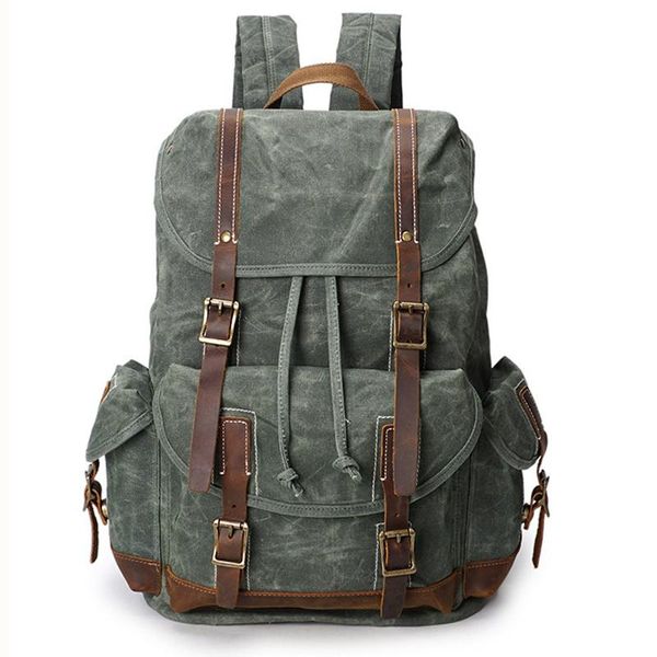 backpack multifunction vintage leather waxed waterproof canvas men's women rucksack travel teenager school bag bagpack
backpack multifunction vintage leather waxed waterproof canvas men's women rucksack travel teenager school bag bagpack