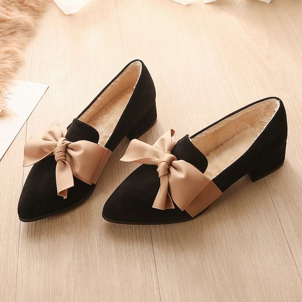 new winter velvet thick warm shoes bow suede pointed toe high heels-style chunky-heel evening shoes, Black
new winter velvet thick warm shoes bow suede pointed toe high heels-style chunky-heel evening shoes, Black