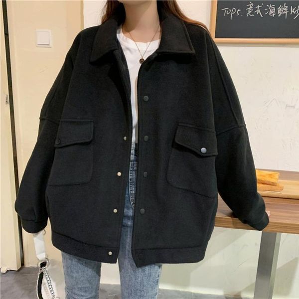 women's wool & blends autumn/winter 2021 korean version of thick woolen loose coat student casual all-match tooling jacket female trend, Black
women's wool & blends autumn/winter 2021 korean version of thick woolen loose coat student casual all-match tooling jacket female trend, Black