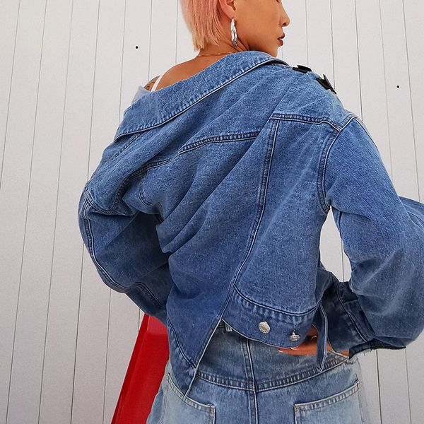 asymmetrical denim jacket for women irregular neck long sleeve split streetwear short female new clothing 2020, Black;brown
asymmetrical denim jacket for women irregular neck long sleeve split streetwear short female new clothing 2020, Black;brown