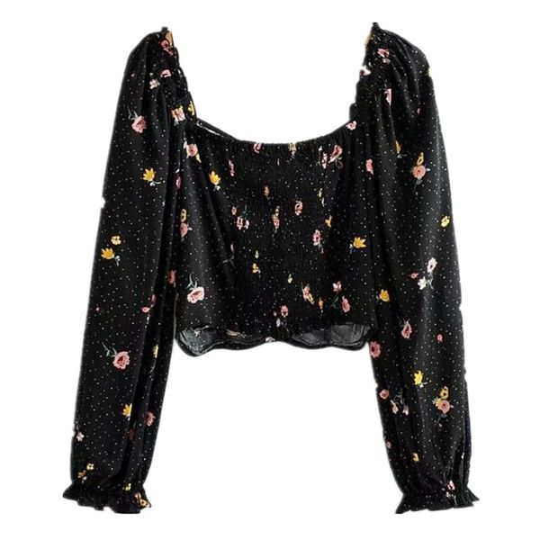 2021 palace retro black flower dot print square neck shirt women back elastic ruched short pullover blouse long sleeve, White
2021 palace retro black flower dot print square neck shirt women back elastic ruched short pullover blouse long sleeve, White