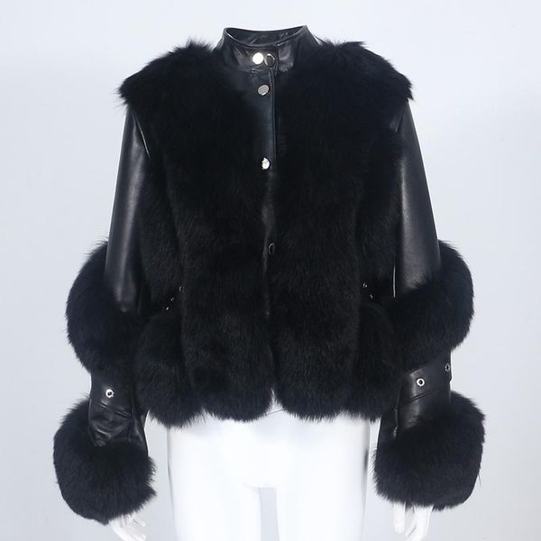women's fur & faux menina bonita 2021 real coat winter jacket women natural genuine leather outerwear detachable streetwear locomotive, Black
women's fur & faux menina bonita 2021 real coat winter jacket women natural genuine leather outerwear detachable streetwear locomotive, Black