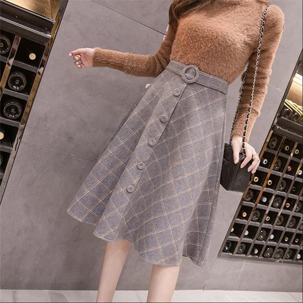 2021 winter woolen plaid skirts women knee length ball gown button sashes high waist flare skirts england falda s9223, Black
2021 winter woolen plaid skirts women knee length ball gown button sashes high waist flare skirts england falda s9223, Black