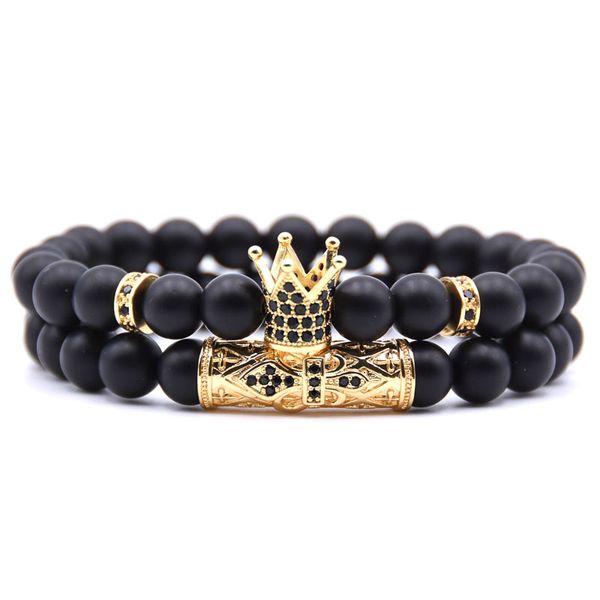 handmade 8mm beads strands cz micro inlay crown charm bracelet for couple gift, Black
handmade 8mm beads strands cz micro inlay crown charm bracelet for couple gift, Black