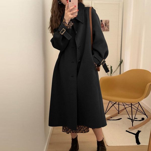 women's wool & blends product for women in autumn and winter of 2021, elegant hepburn style thick woolen coat. solid color belt mid-len, Black
women's wool & blends product for women in autumn and winter of 2021, elegant hepburn style thick woolen coat. solid color belt mid-len, Black