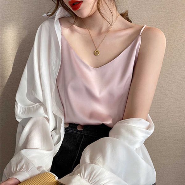 korean fashion silk women summer woman sleeveless satin tank plus size lady solid v neck camis halter xxl 210531, White
korean fashion silk women summer woman sleeveless satin tank plus size lady solid v neck camis halter xxl 210531, White