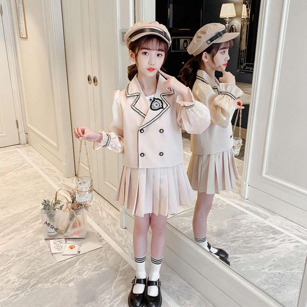 2021 girls' new college style korean suit children's spring shirt two piece pleated skirt, White
2021 girls' new college style korean suit children's spring shirt two piece pleated skirt, White