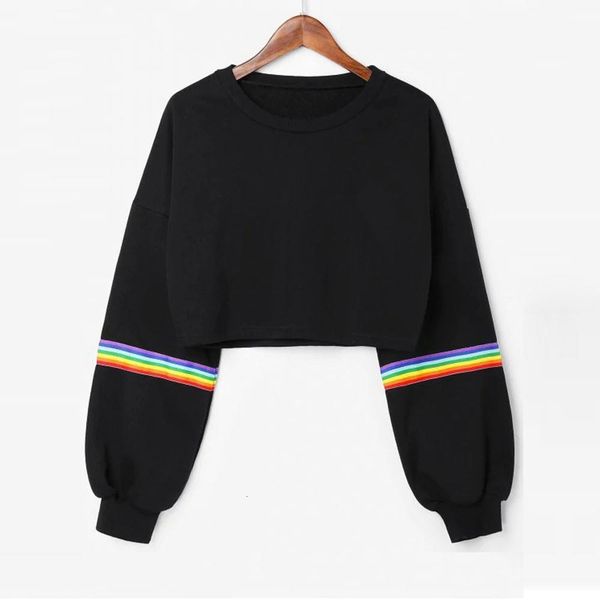 #h40 black short hoodie women o neck long sleeve rainbow stripe sleeve crop sweatshirt pullover sweatshirts tracksuit
#h40 black short hoodie women o neck long sleeve rainbow stripe sleeve crop sweatshirt pullover sweatshirts tracksuit