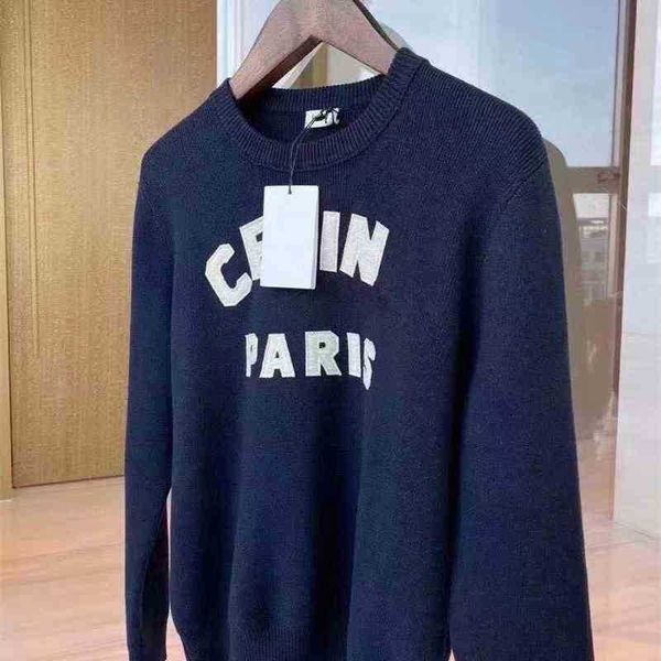 cel 2021 fall new correct edition simple basic letter navy sweater knit top, White;black
cel 2021 fall new correct edition simple basic letter navy sweater knit top, White;black