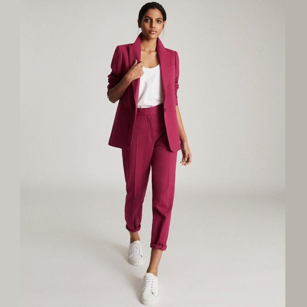 women's two piece pants women blazers set female suits 2 suit jacket pencil single button loose women's tailored, White