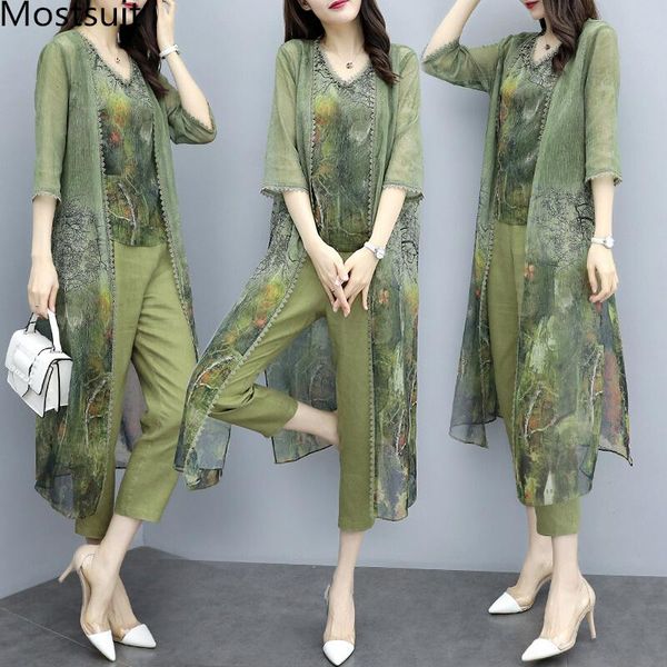 two piece dress summer green chiffon printed 3 sets women plus size vest+cardigan+cropped pants suits elegant korean womens femme, White
two piece dress summer green chiffon printed 3 sets women plus size vest+cardigan+cropped pants suits elegant korean womens femme, White