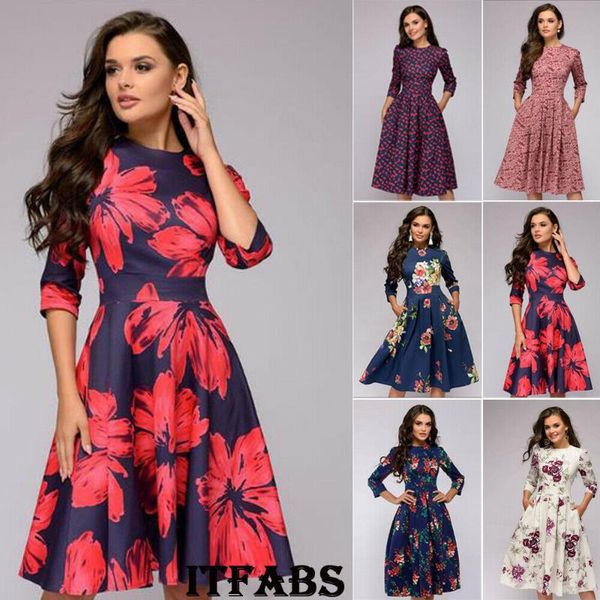 casual dresses women retro tunic 3/4 long sleeved vintage floral print bodycon fit and flare pleated office lady fashion party vestidos, Black;gray
casual dresses women retro tunic 3/4 long sleeved vintage floral print bodycon fit and flare pleated office lady fashion party vestidos, Black;gray