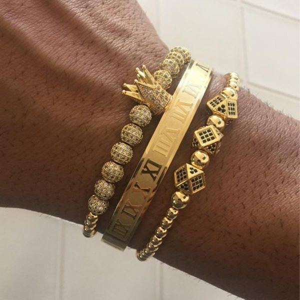 charm bracelets 4pcs/set luxury copper beads king crown polygon bracelet bangle sets 6mm cz ball braiding macrame for women men jewelry, Golden;silver
charm bracelets 4pcs/set luxury copper beads king crown polygon bracelet bangle sets 6mm cz ball braiding macrame for women men jewelry, Golden;silver