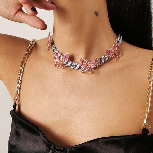 jewelry hip hop punk personality cuba buckle micro inlaid fashion full diamond butterfly necklace, Silver
jewelry hip hop punk personality cuba buckle micro inlaid fashion full diamond butterfly necklace, Silver