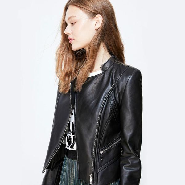 women's leather & faux spring autumn real motorcycle coats and jackets women sheepskin jacket slim chaqueta cuero mujer 222420622, Black
women's leather & faux spring autumn real motorcycle coats and jackets women sheepskin jacket slim chaqueta cuero mujer 222420622, Black