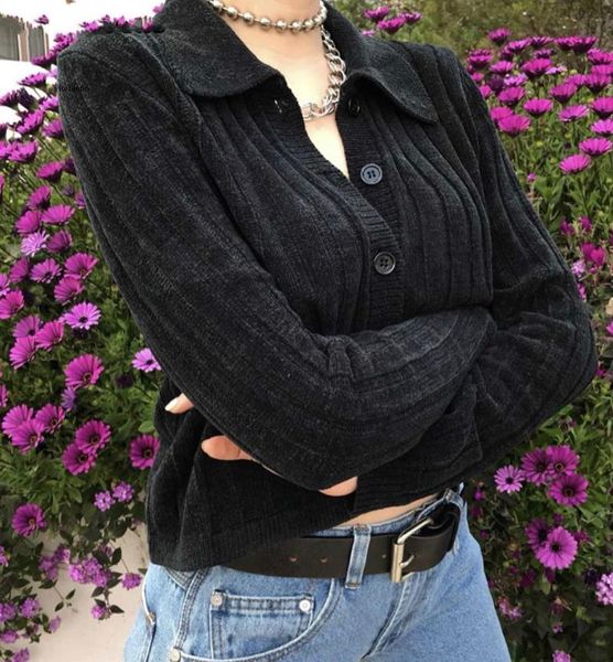 women's knits & tees women black vertical stripes turn-down collar crop sweater chenille knitted cardigan, White
women's knits & tees women black vertical stripes turn-down collar crop sweater chenille knitted cardigan, White