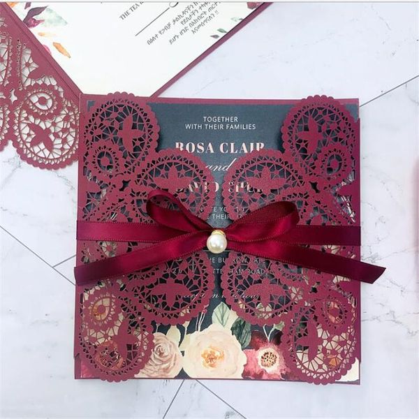 greeting cards 50set burgundy lace rose gold bowknot wedding invite card laser floral engagement birthday baptism invitations
greeting cards 50set burgundy lace rose gold bowknot wedding invite card laser floral engagement birthday baptism invitations