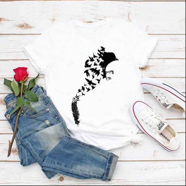 women fashion bird feather simple lady print clothes summer t graphic shirt t shirts female ladies womens tee t shirt, White
women fashion bird feather simple lady print clothes summer t graphic shirt t shirts female ladies womens tee t shirt, White