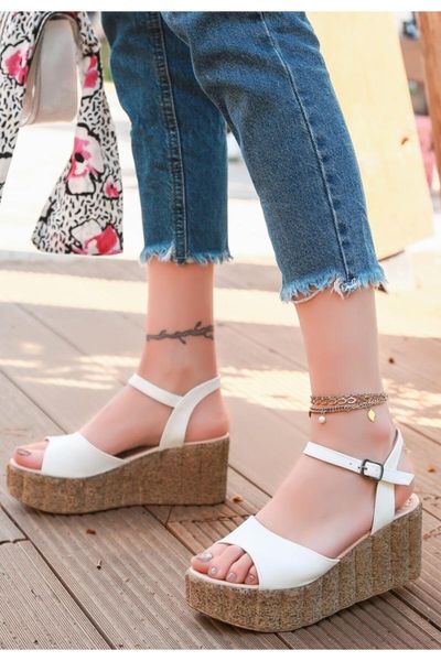 sandals women's white skin wedges, Black