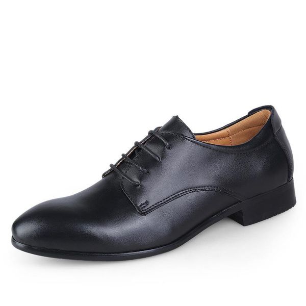 dress shoes grade genuine leather pointed toe big size men wedding hidden heel man business casual flats dancing loafer ji33, Black