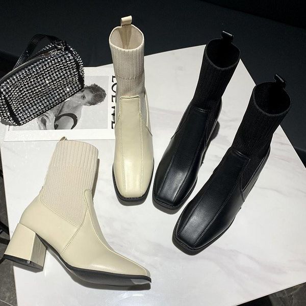 boots french temperament white booties british style women's 2021 winter and autumn fashion joker wool square head boots., Black
boots french temperament white booties british style women's 2021 winter and autumn fashion joker wool square head boots., Black
