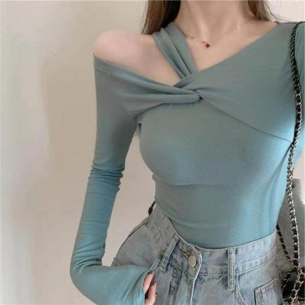 women's t-shirt easycore 95% cotton twisted designed off-shoulder slim women korean style long sleeve, White
women's t-shirt easycore 95% cotton twisted designed off-shoulder slim women korean style long sleeve, White