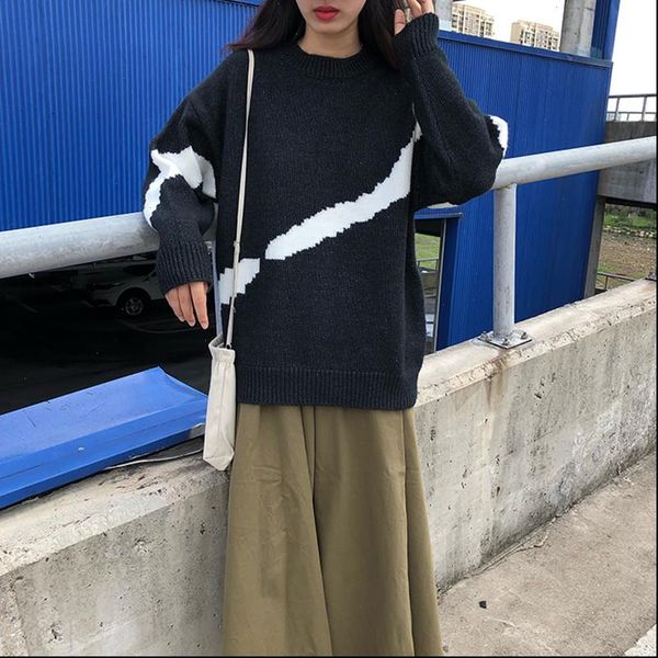 korean style black white patchwork knitted sweater women autumn winter thick warm sweaters and pullovers womens f1395, White;black
korean style black white patchwork knitted sweater women autumn winter thick warm sweaters and pullovers womens f1395, White;black