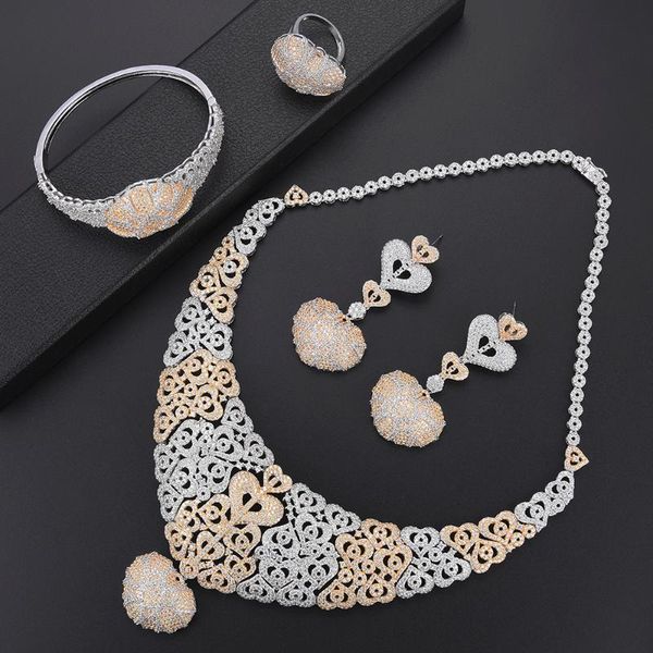 earrings & necklace fashion heart shape dubai jewelry sets for women earings bangle ring parure bijoux femme, Silver
earrings & necklace fashion heart shape dubai jewelry sets for women earings bangle ring parure bijoux femme, Silver