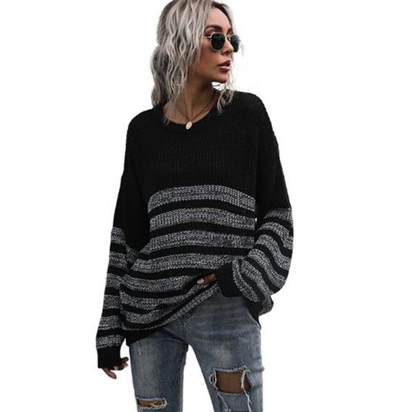 women's sweaters women long sleeve o-neck sweater striped patchwork knit loose jumper tunic d08e, White;black
women's sweaters women long sleeve o-neck sweater striped patchwork knit loose jumper tunic d08e, White;black