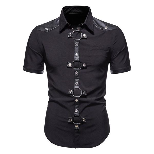 men's casual shirts summer fashion trend short-sleeve shirt men rivet design short-sleeved costume2021, White;black
men's casual shirts summer fashion trend short-sleeve shirt men rivet design short-sleeved costume2021, White;black