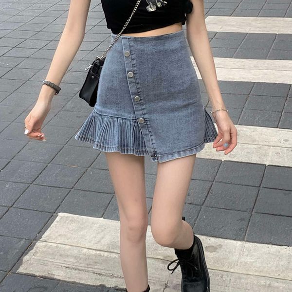 2021high waist denim short anti light pleated a-line women's summer 2021 new irregular skirt, Blue
2021high waist denim short anti light pleated a-line women's summer 2021 new irregular skirt, Blue
